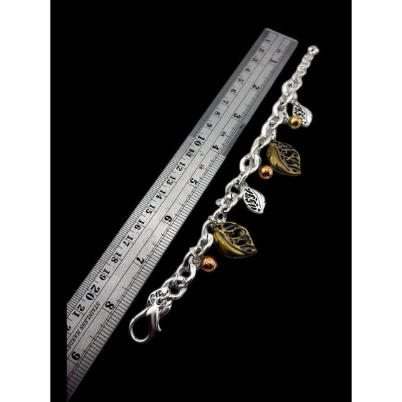 Bright Leaf Song Charm Bracelet Mixed Metals Leaves Pouch. - Picture 4 of 4